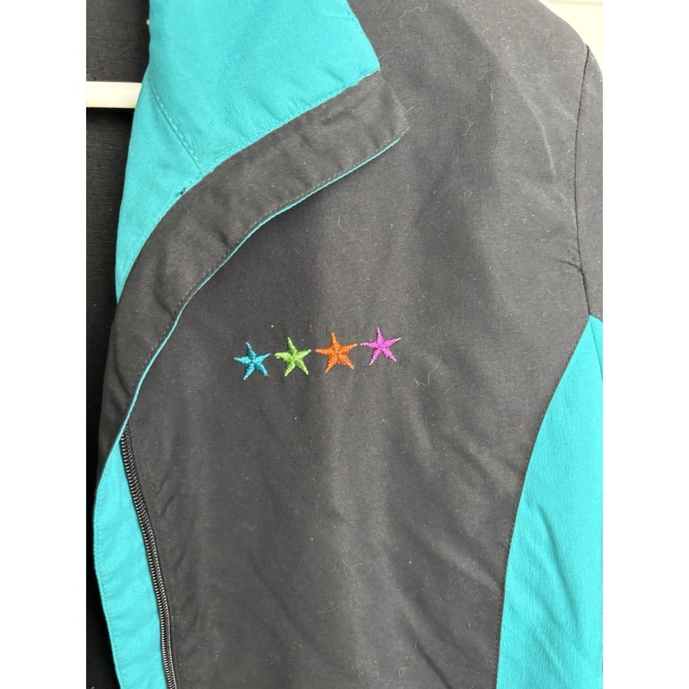 Vtg Catalina Jacket Womens Large Black Teal Full Zip Windbreaker Bomber - Picture 3 of 9